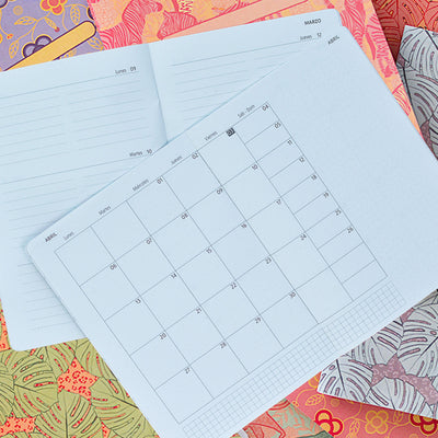 Agendas mensuales y semana vista con fechas A5