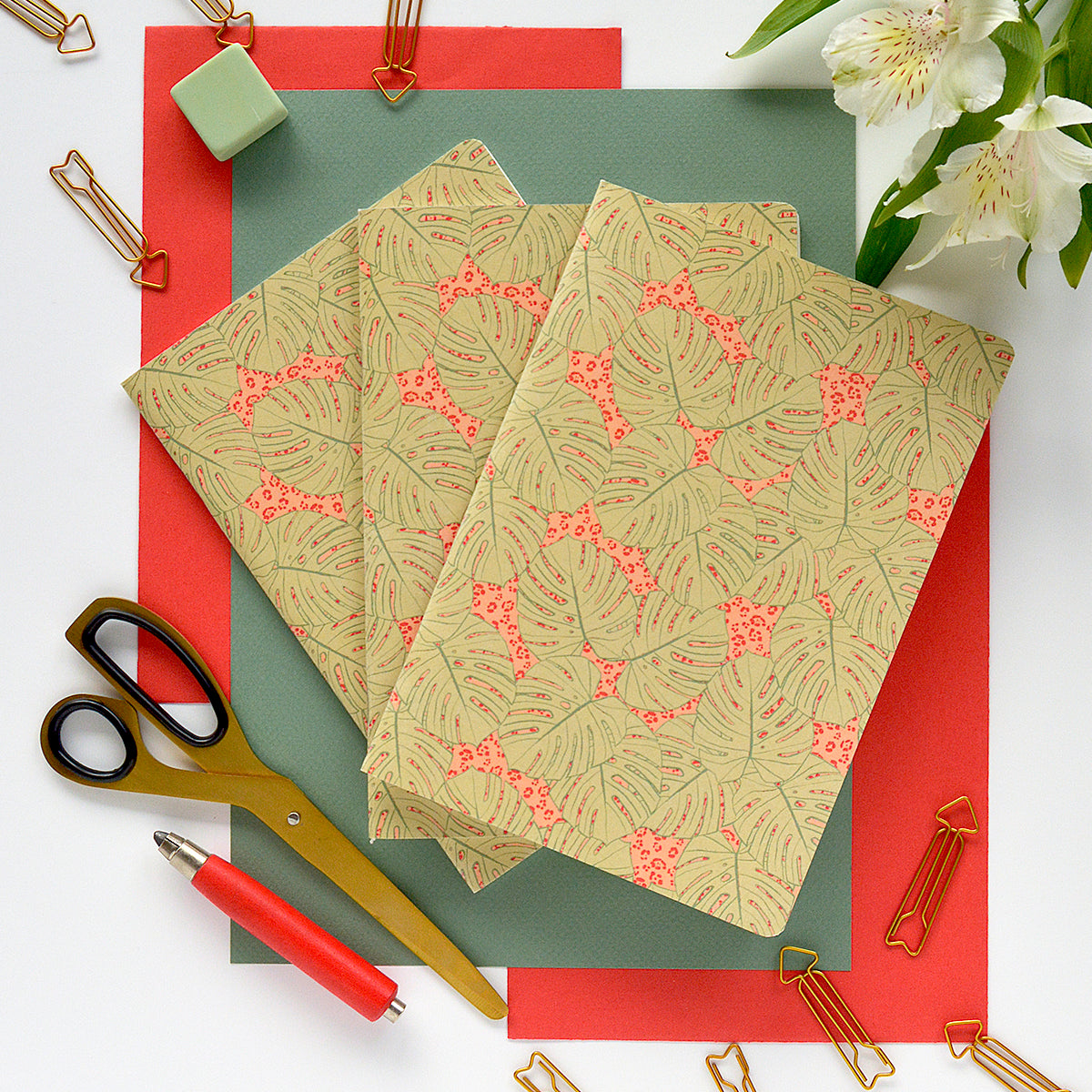 Libreta hojas blancas recicladas A5 - Monsteras Verde