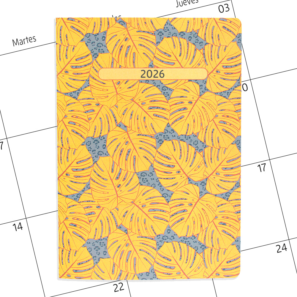 Planner agenda mensual con fechas Monsteras Amarillo