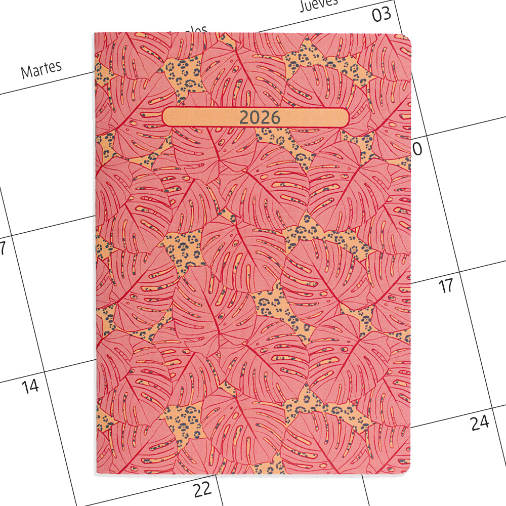 Planner agenda mensual con fechas Monsteras Rosa