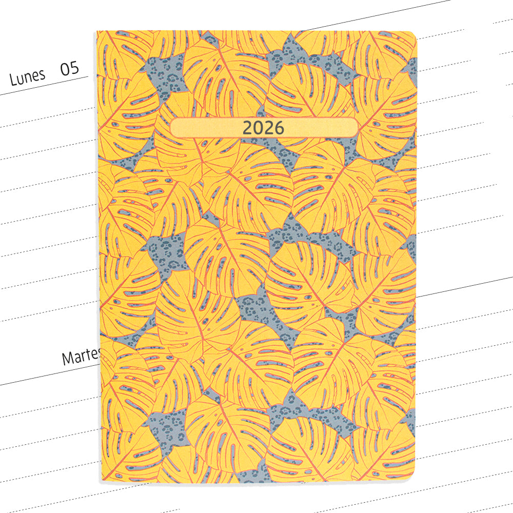 Planner agenda semanal con fechas Monsteras Amarillo