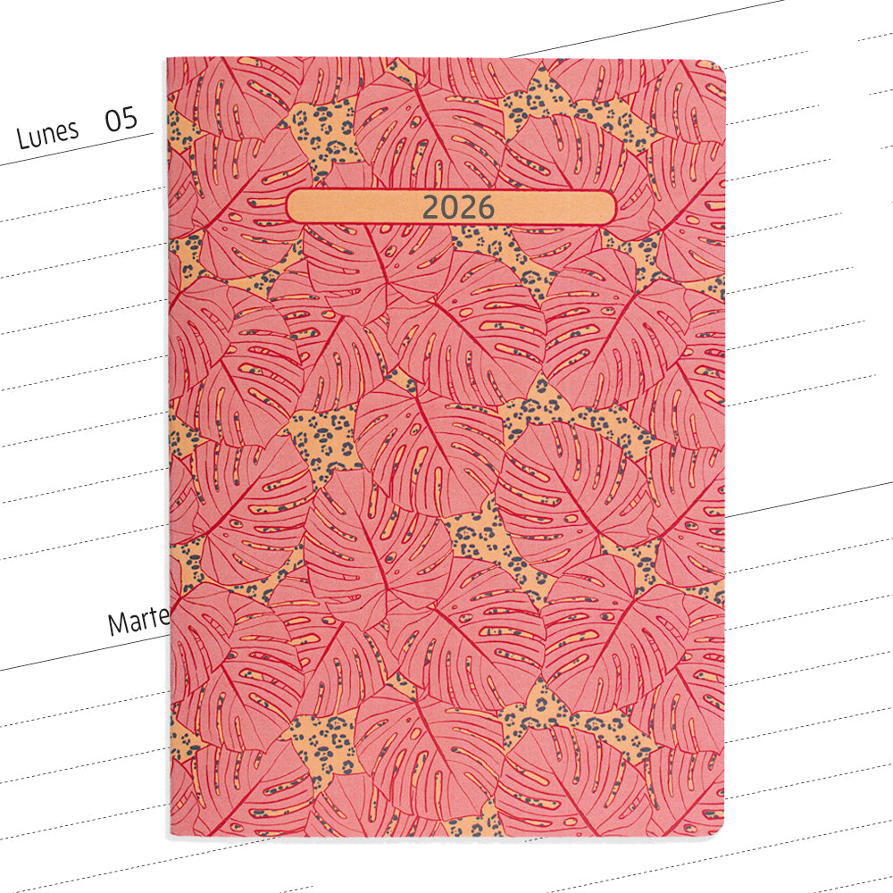 Planner agenda semanal con fechas Monsteras Rosa