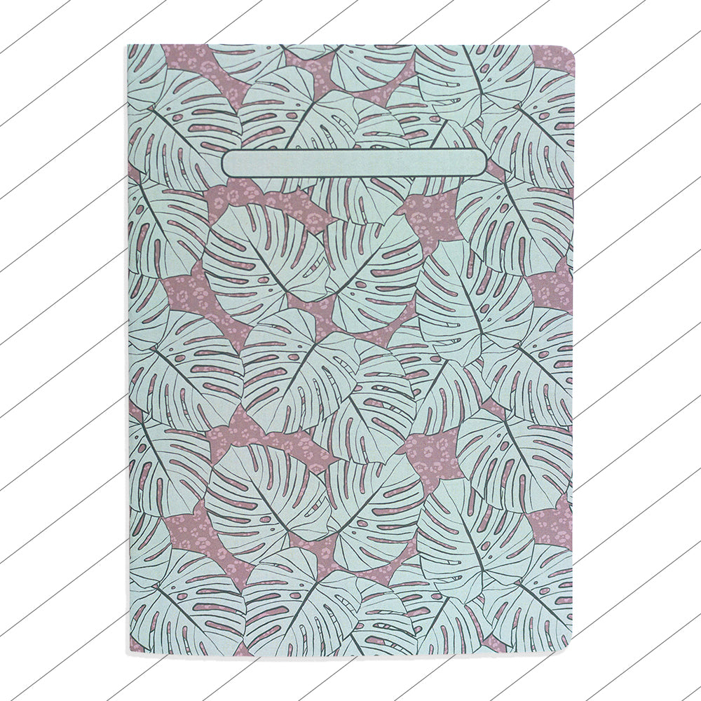 Libreta cuaderno pautado líneas Monsteras Azul