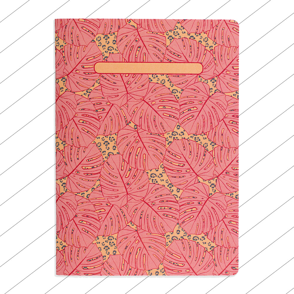 Libreta cuaderno pautado líneas Monsteras Rosa