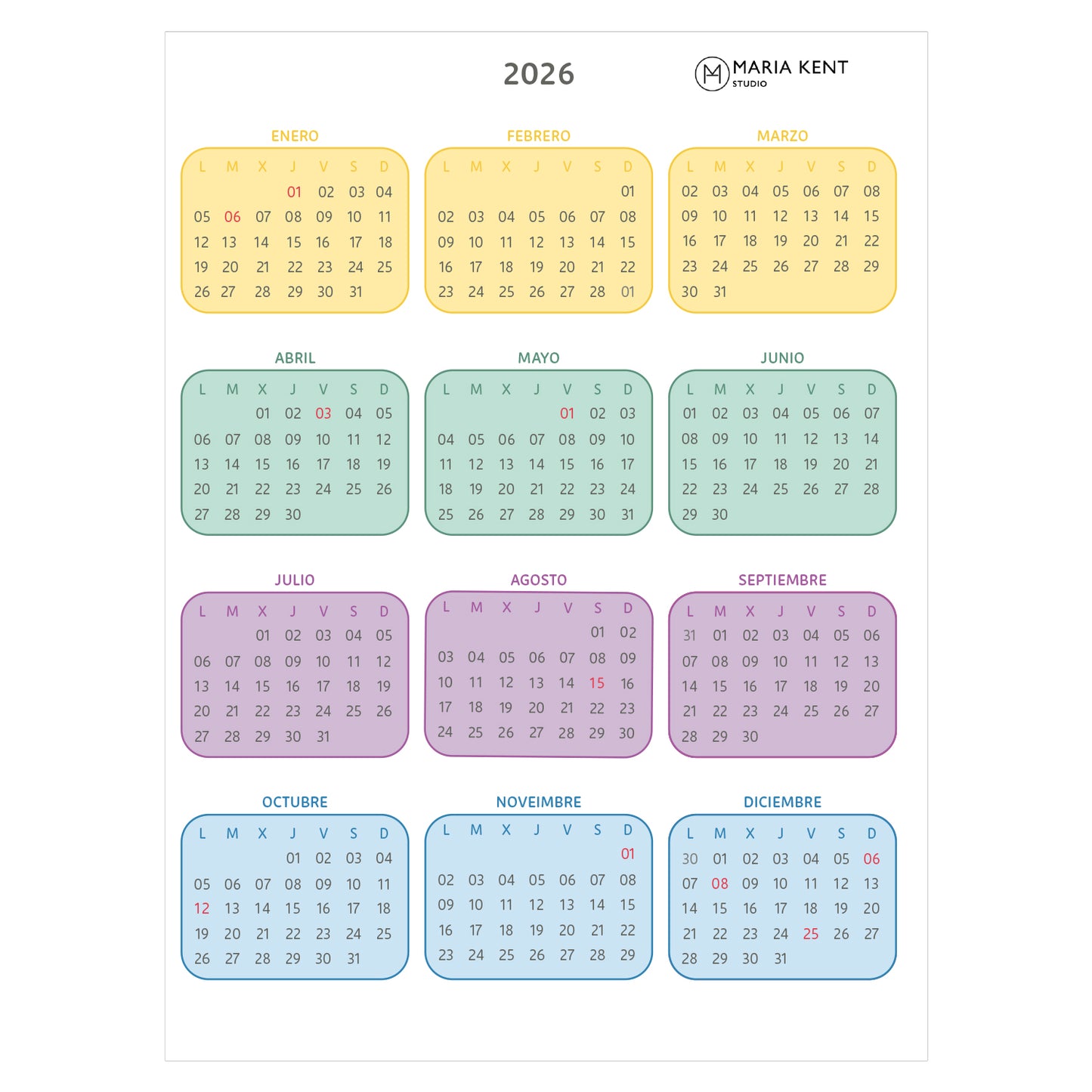 Pegatinas Calendario 2026